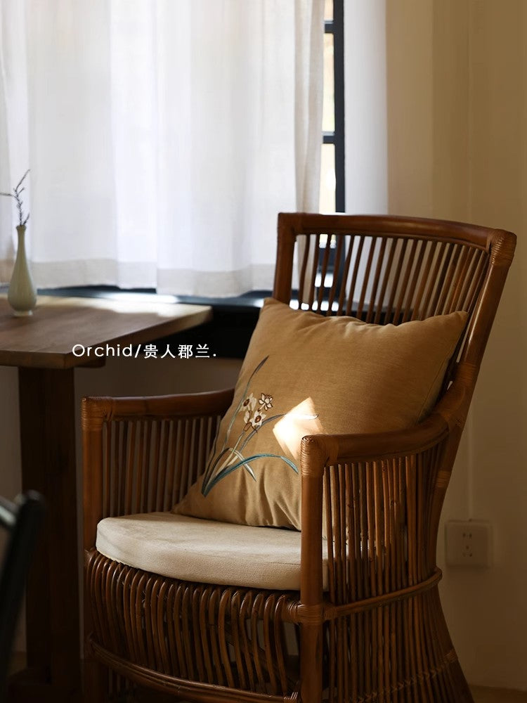 BD094 - Oriental Paris County Orchid/Gold Bamboo Lumbar Pillow, New Chinese Style