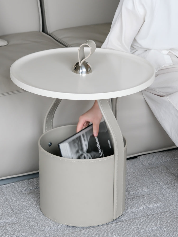 YA020-1 - Limited Edition Glacier Grey! HERM@S Creative Artistic Saddle Leather Sofa Side Table: Luxurious, Portable, Bedside