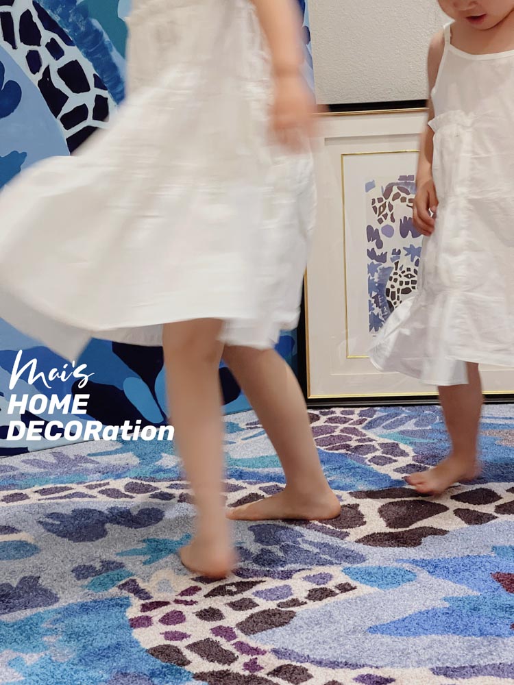 CP040 - Sisters of Beauty, Wisdom, and Fortune" by Sister Mai H, giraffe-themed children's room abstract color carpet for entryway.