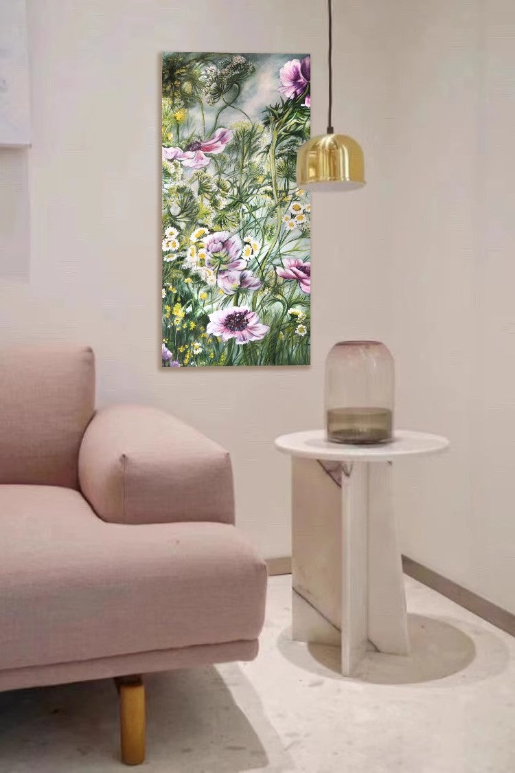 AH095 - Hand-Painted Oil "Wandering Flowers" Floral Abstract Living Room Wall Art