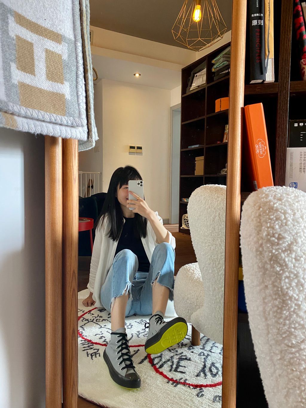 GA001 - 创意镜子屏风挂架简约小众客厅半遮挡置物架衣帽架隔断墙