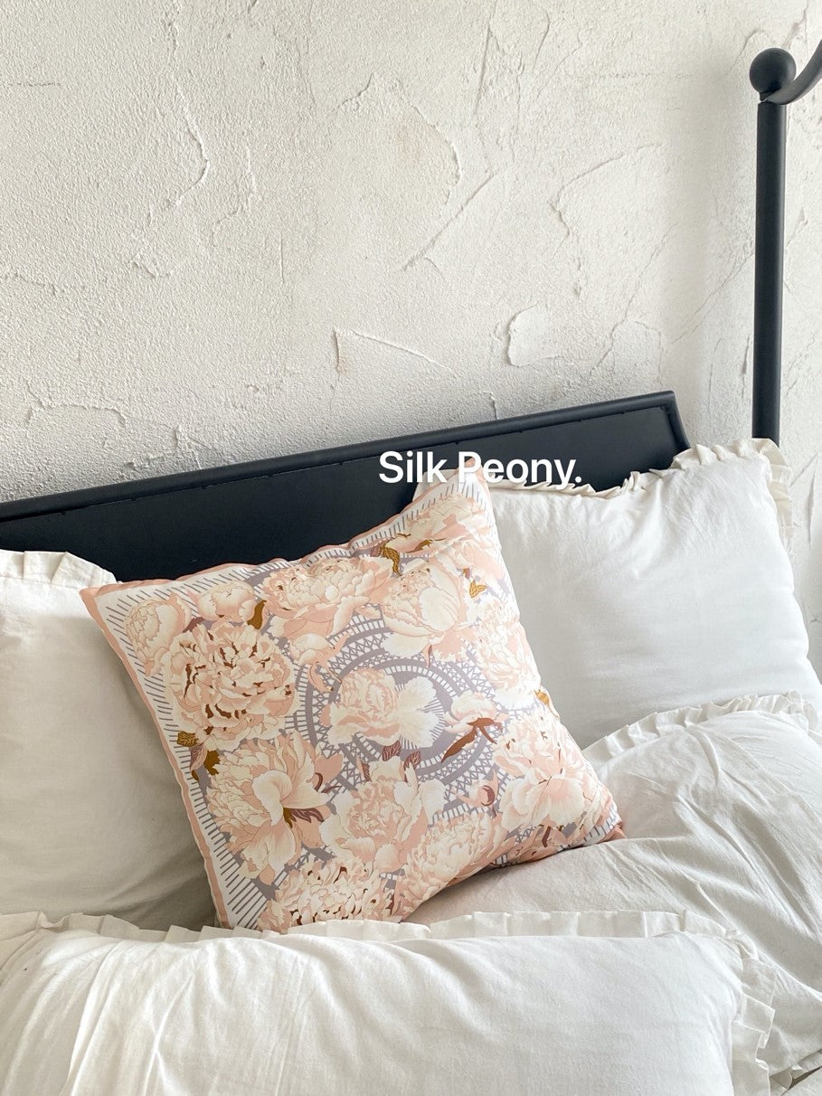 BD040 - H-Silk Champagne Peony Silk Feel Pillow: Rhino Exported Bed Sofa Pillow