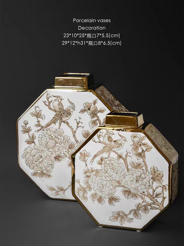 DC091 - Gilded White Porcelain! Oriental Paris Grisaille New Chinese Style "Joy in the Eyebrows" Vase Lucky Decoration