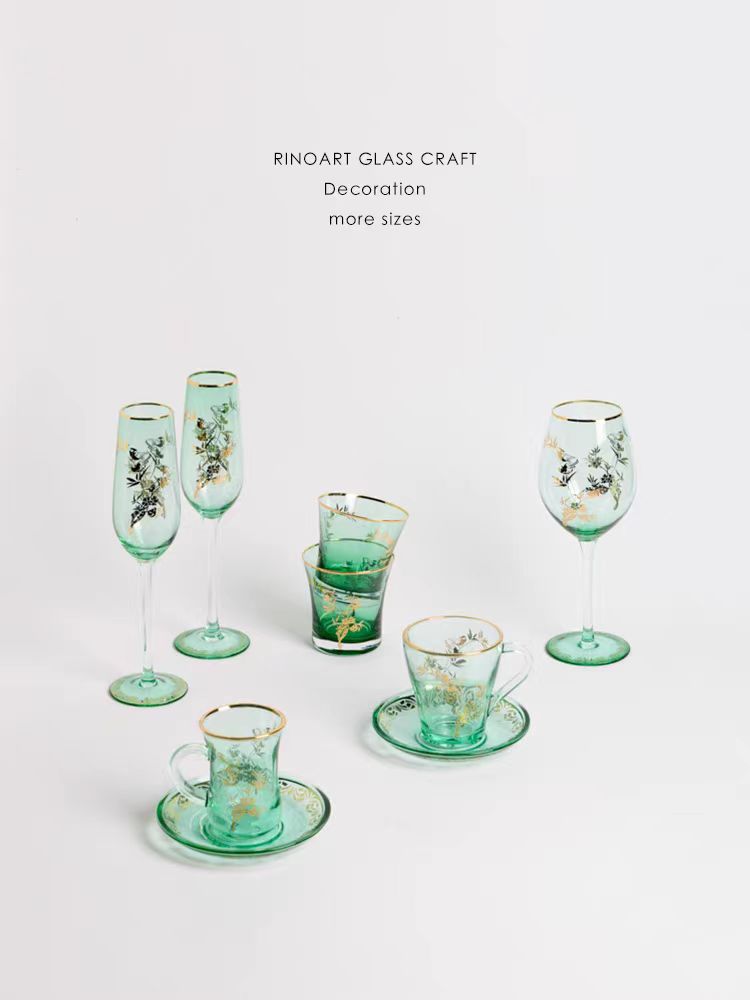 DC293 (Set) - Venice Antique Collection "Green Gilded" Water Cup Red Wine Glass Champagne Glass Coffee Cup Juice Tea Cup