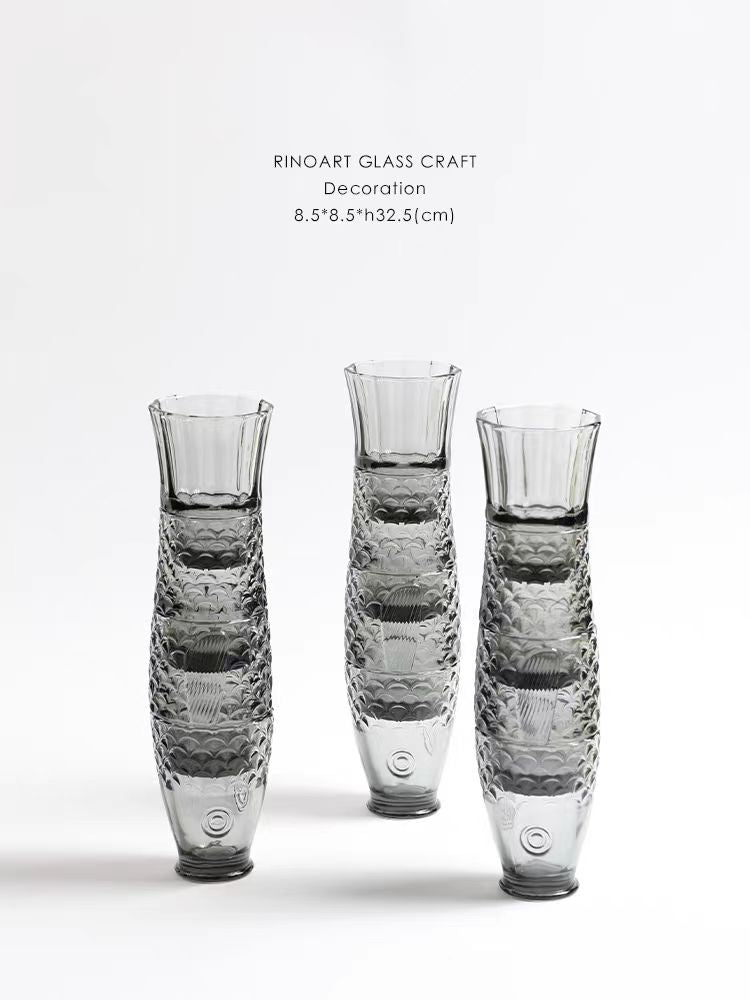 DC208 - Home Decor 4 Pieces! Spanish Relief Crystal Glass Cup "Year of the Fish" Koi Fish Water Cup Housewarming Gift