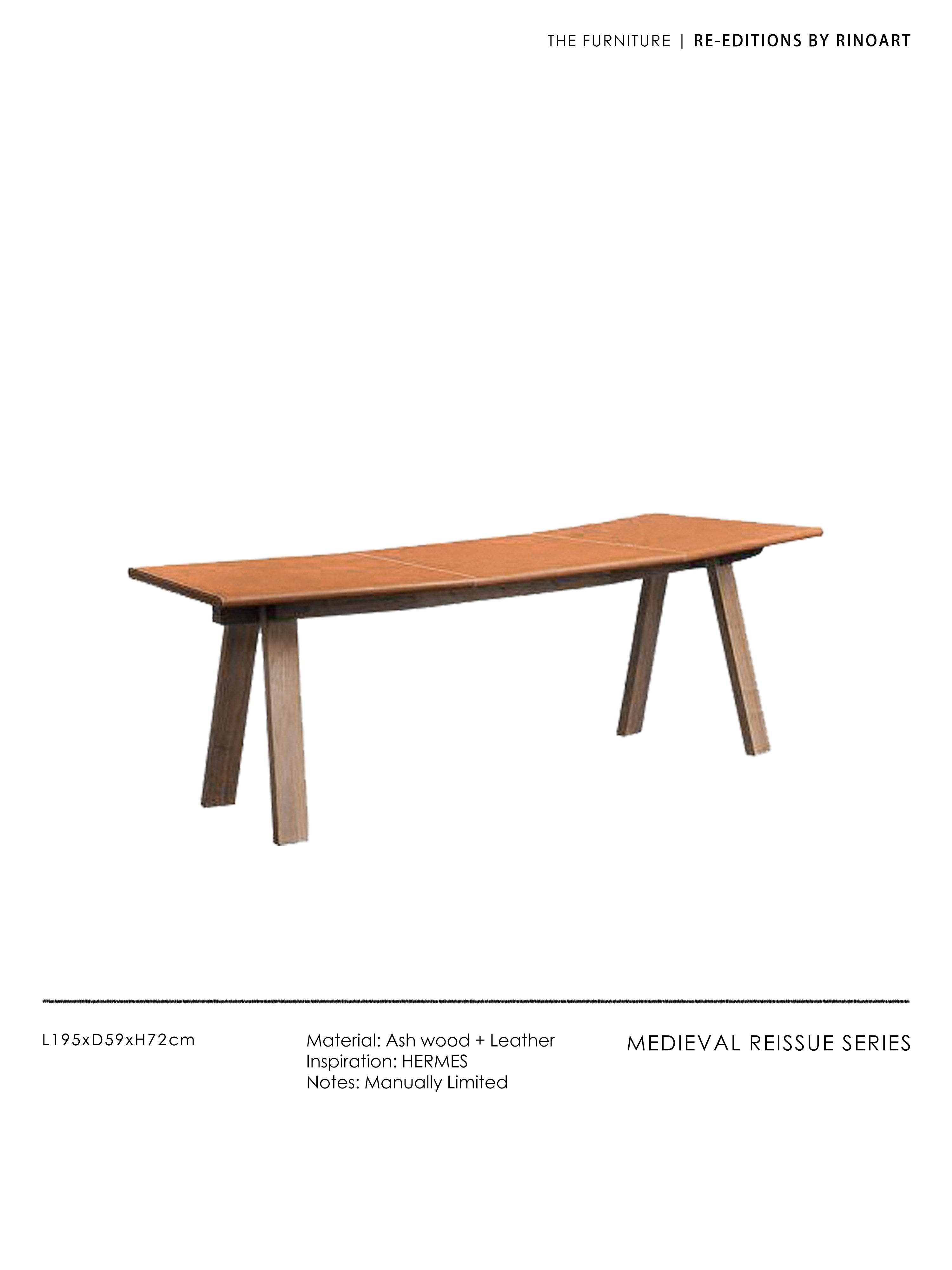 YA018 (Desk) - H Gold Brown Leather Arc-shaped Desk White Waxwood Legs Modern Home Simple Computer Desk Long Table