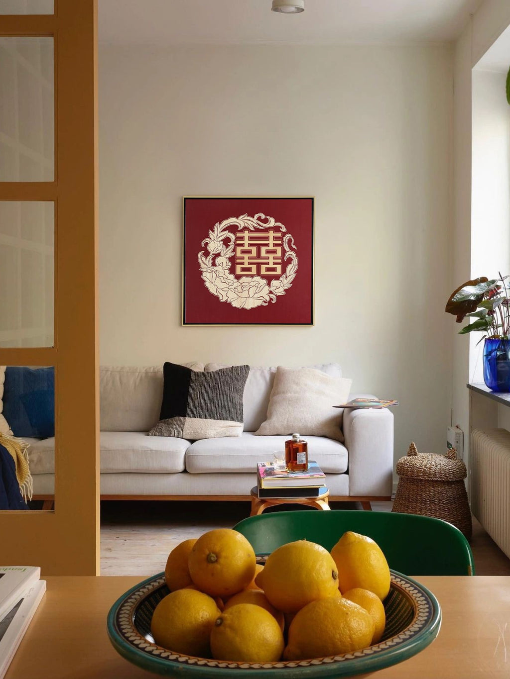 AH226 - Hand-carved Yellow Poplar Wood Painting "Joyful Encounter" Newlywed Housewarming Gift