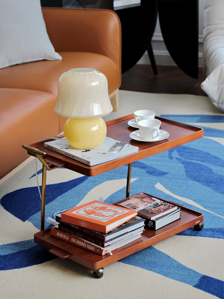YA012 - Exclusive Amber "Southwest Oak" Vintage Small Cart: Lightweight Side Table, Versatile Dining Cart, Storage