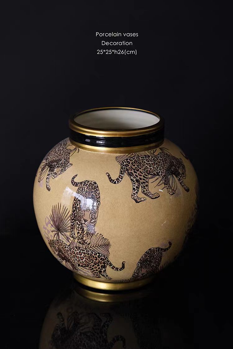 DC047(Set) - Chinese New Year treasure basin C@rtier ceramic hand-painted "Tiger Rose" storage jar decoration vase