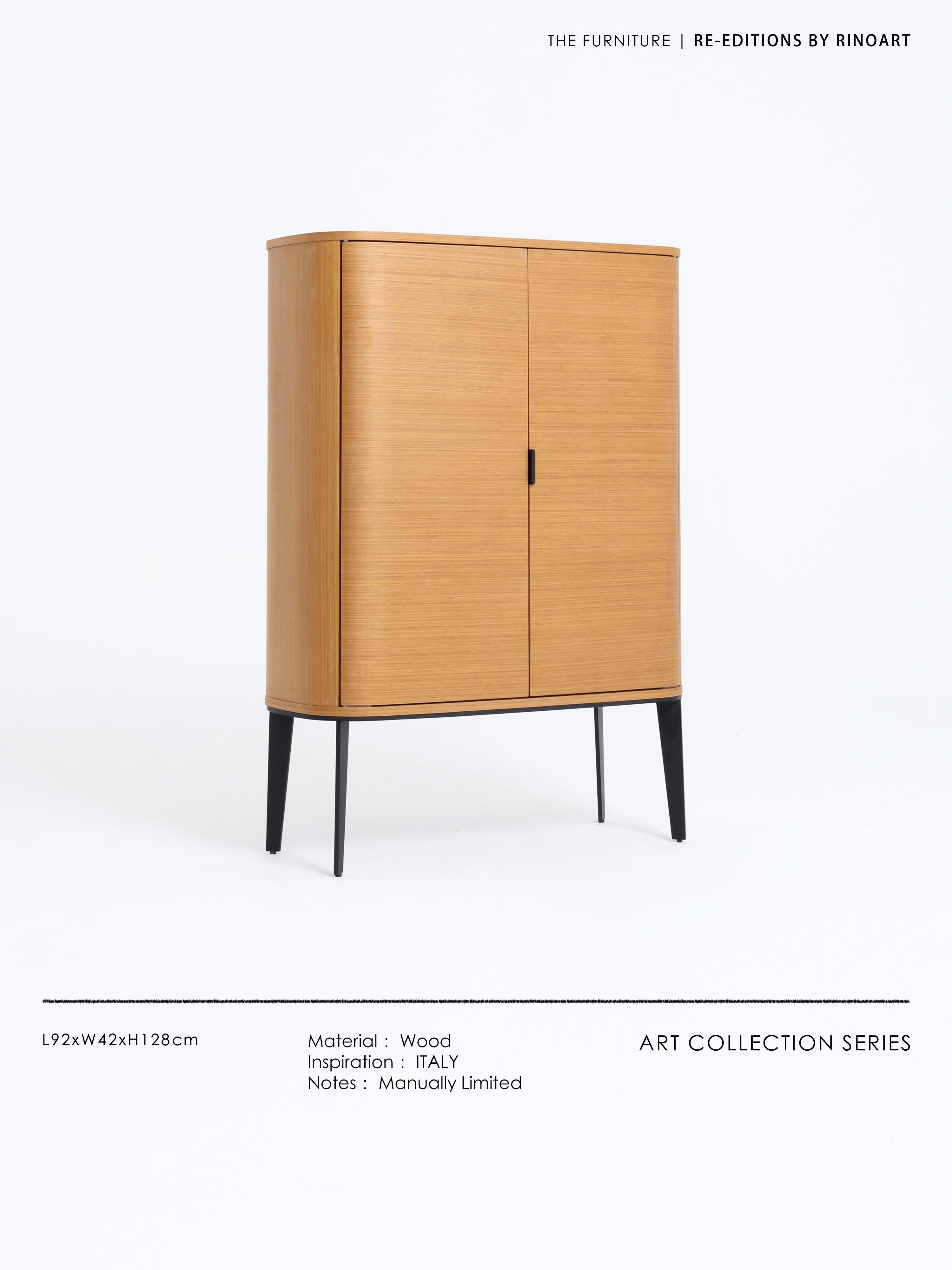 GA031 - ITALY Large Capacity Dining Side Cabinet Bar Cabinet! Golden Thread Wood Grain Curved Foyer Cabinet Living Room Storage Cabinet