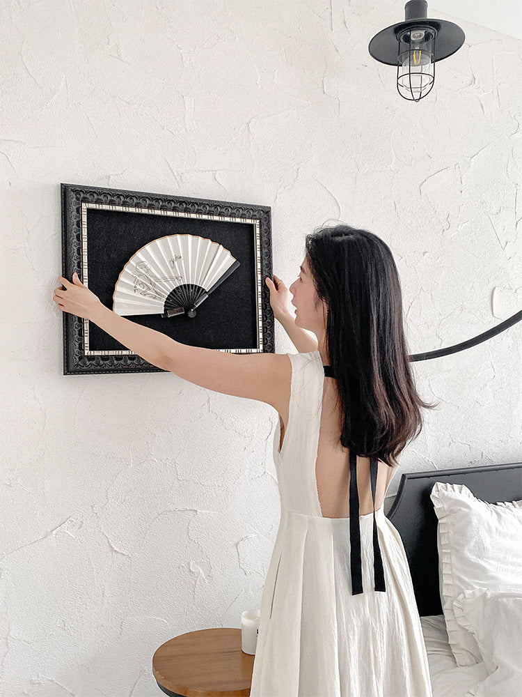 AH110 - Vintage Miss Dio* Hand-painted Folding Fan Western Black and White Decorative Fan