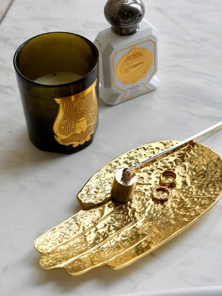 DC056 - Solid brass Indian handmade "Lucky Buddha" hand tray desktop storage foyer jewelry tray sent incense