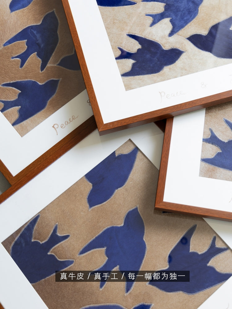 AH223 - Genuine Cowhide! "Peace & Joy" Danish Blue Pigeon Decorative Painting