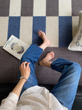 CP072 - New Zealand Wool! HERM@S Berlin Apartment / Vintage Warm Brownish-Gray Blue Patchwork Striped Carpet