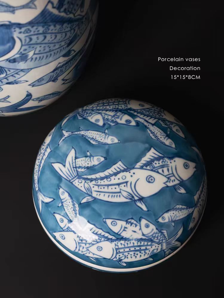 DC093 (Set) - Oriental Paris Grisaille Blue and White Porcelain "Surplus Every Year" New Chinese Style Vase Set Entrance Decoration