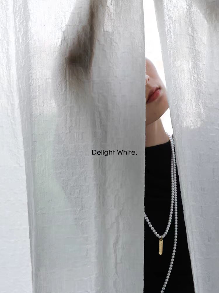 FS011 - Texture Embossed / Mother of Pearl Linen "Wrinkled Gauze" Pearl White Translucent Floor-to-Ceiling Window Curtains Sheer Curtains