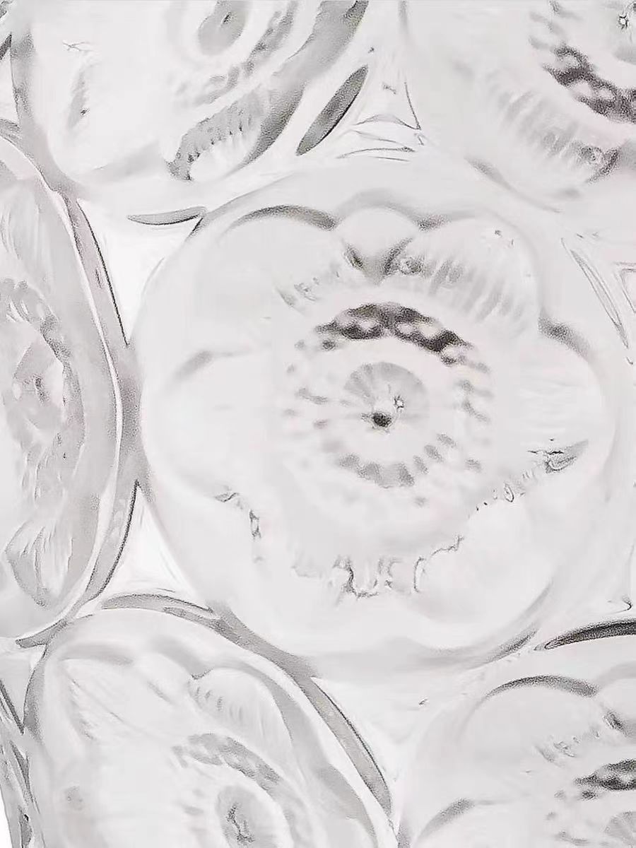 DC185 - Frosted Embossed Crystal Glass! French L@lique "Collection Silver Lotus" Vintage Vase