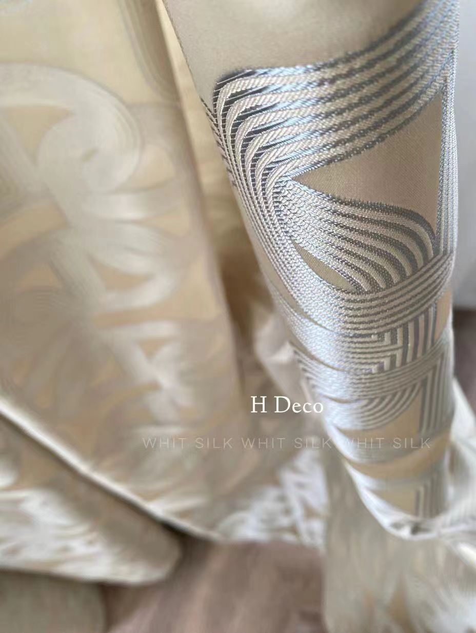 FA002 - Home H Deco Pig Nose Gold Silver Double-Sided Silk Champagne Cream Translucent Living Room Floor-to-Ceiling Curtains