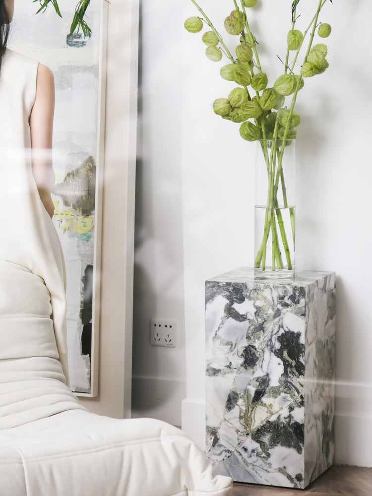 GA027 - Italian Natural Cold Jade Marble / Luxury Stone Side Table Foyer Table Living Room Vase Display Stand