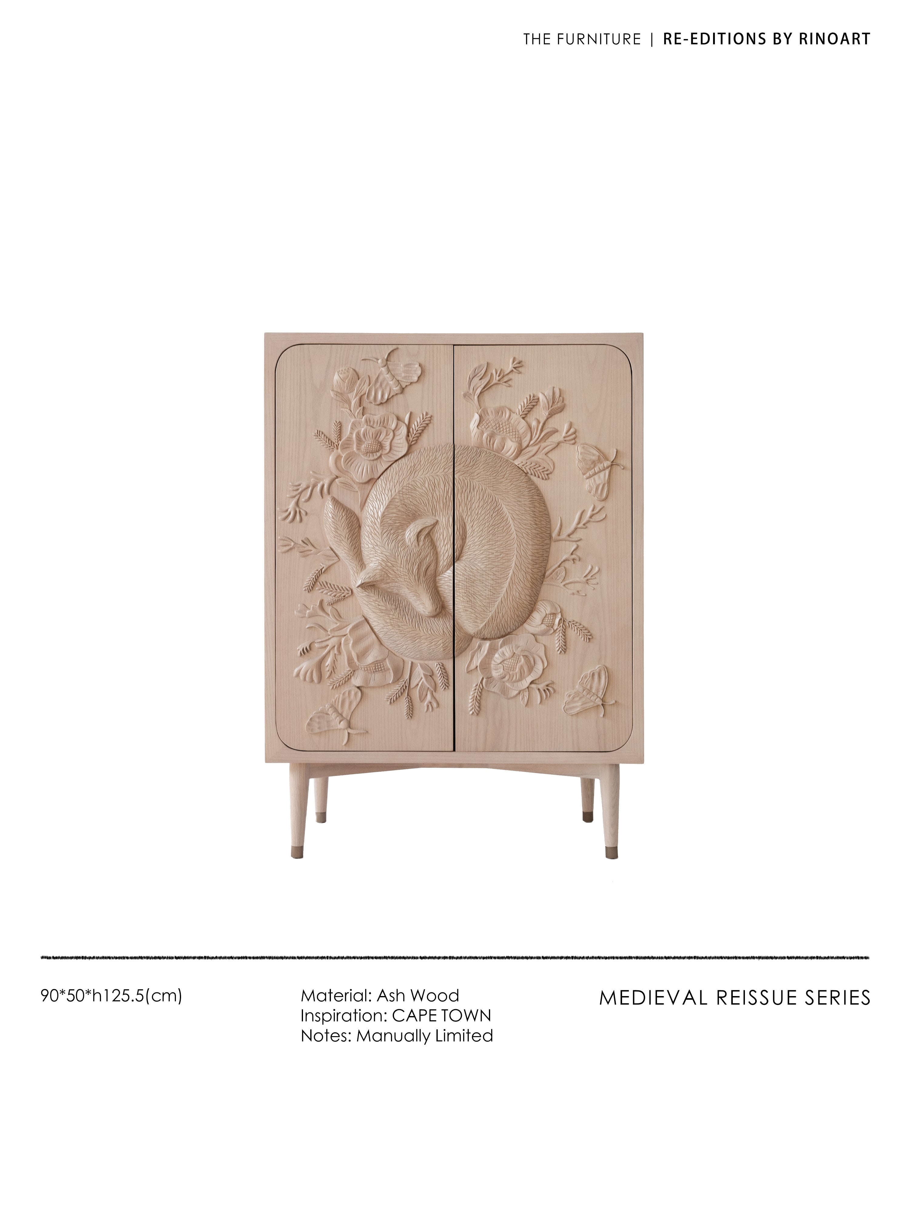 GA017 - South African Imported Vintage Hand-carved White Waxwood Fox Foyer Cabinet: Bedside Cabinet, Luxurious