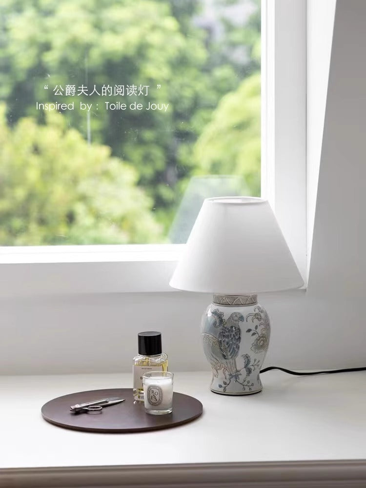 LA048 - Study Series Oriental Paris Hand-painted Ceramic Parrot Blue Study Bedroom Table Lamp Bedside Lamp
