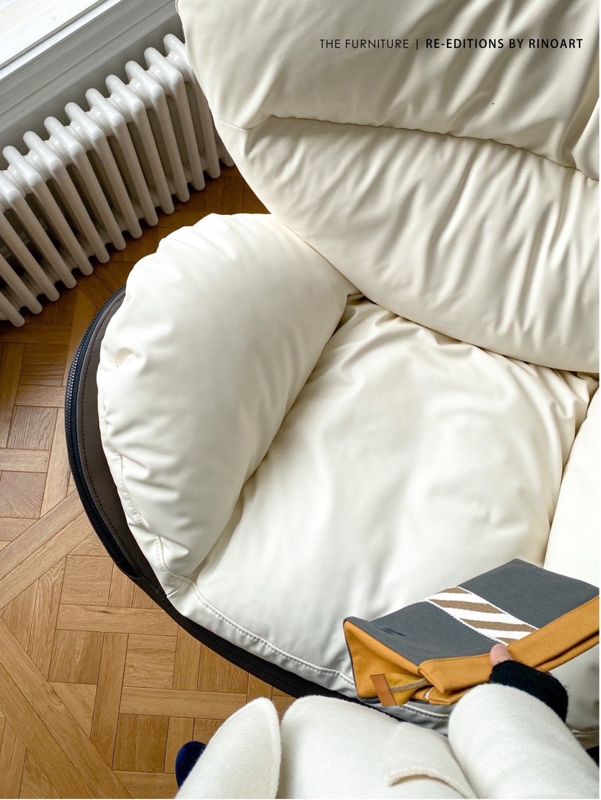 CH038 - Washable Cream Leather "Cloud Down Chair": Single Seating, Rotatable, Cozy Sofa