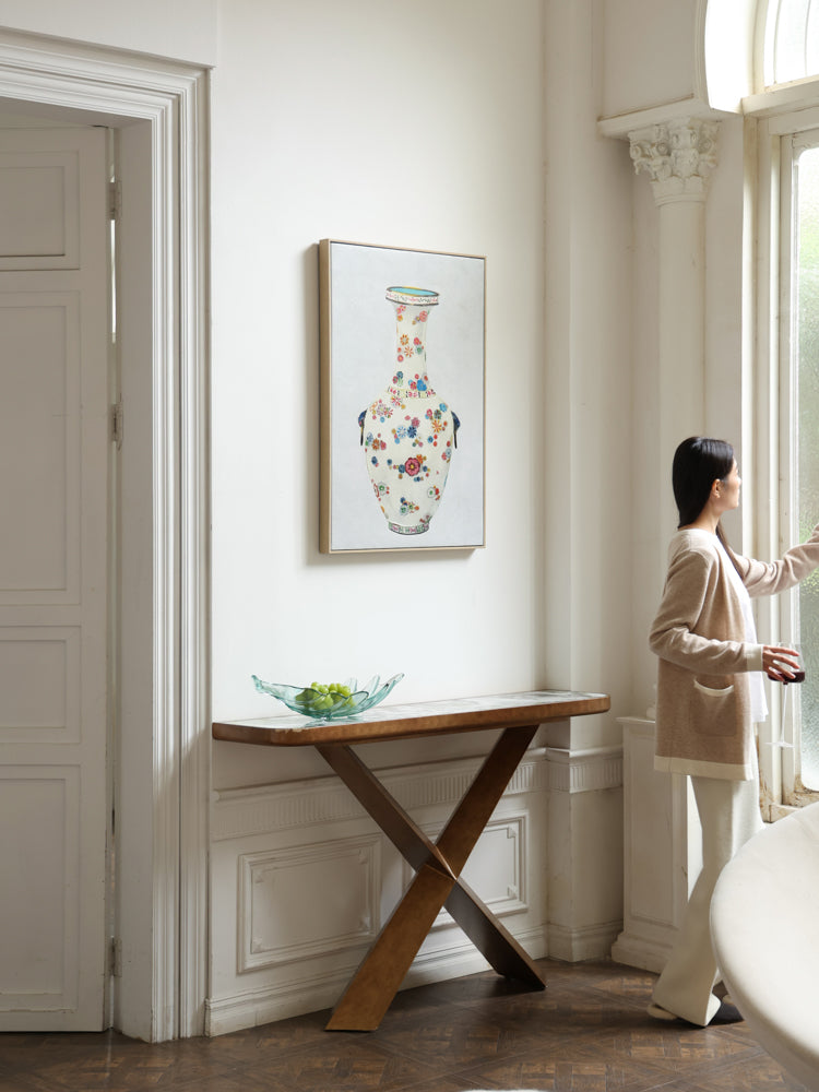 YA034 - Italy Natural Cold Jade Marble Solid Wood Brass Foyer Guest Table Entrance Hallway Side Table