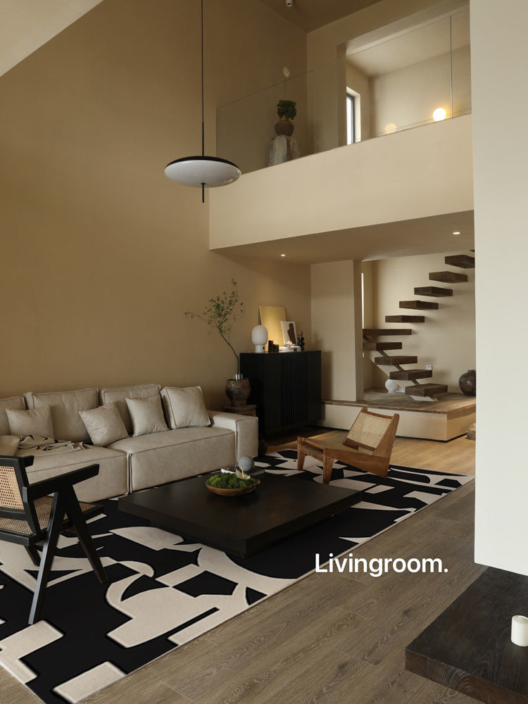 CP047 - Black and White Carpet "Black Fur" British Vintage Mansion Dome Rhino Life Living Room Bedroom Geometry