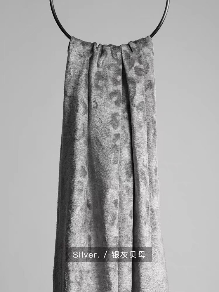 FA016 - Curtain Water Ripple Cashmere Series Silver Grey Solid Dark Lines High Drape Bedroom Blackout Living Room Floor-to-Ceiling Curtains
