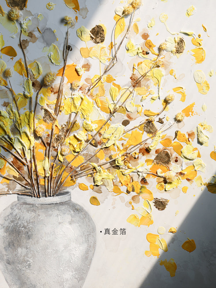 AH233 - Gold Foil "Money Tree" Realistic Floral Hand-Painted Wall Art