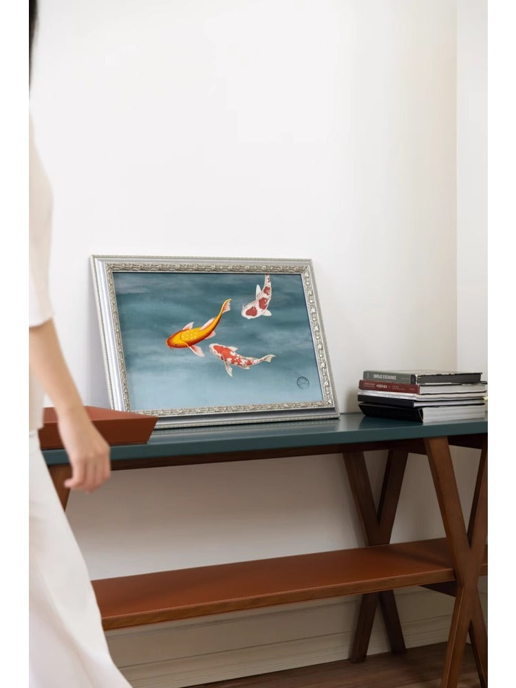 AH217 - Silk Gold Thread Embroidery "Lucky Koi" New Chinese Living Room Art