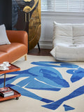 CP038 - Moroccan Wool Carpet "Matisse's Blue" Imported Living Room Beige Abstract Art Carpet