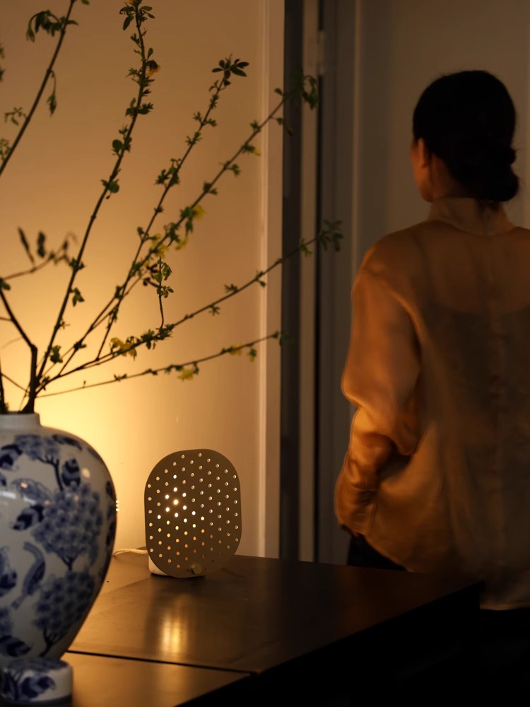 LA038 - Furniture Italian Natural Marble + Brass Hollow Screen Table Lamp Imitation Candlelight Night Light Ambience Lamp
