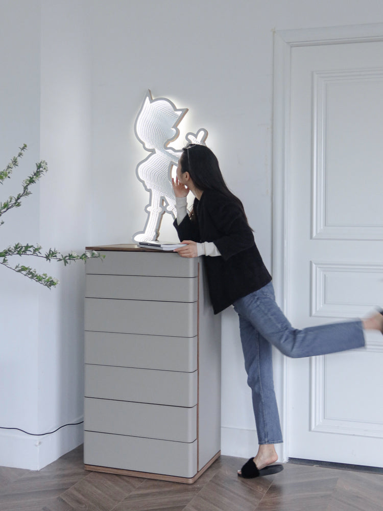 GA006 - Italian H Luxury Saddle Leather Elephant Grey Side Cabinet: Bedroom Drawer Cabinet