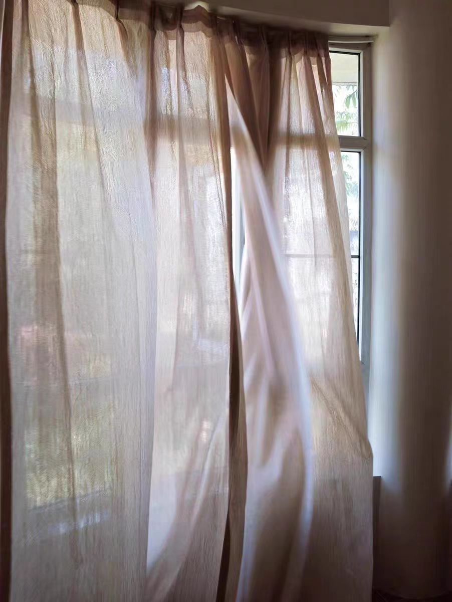 FS003 - Cir@Trudon Series French Embossed Linen Cream Romantic Translucent Floor-to-Ceiling Living Room Window Curtains