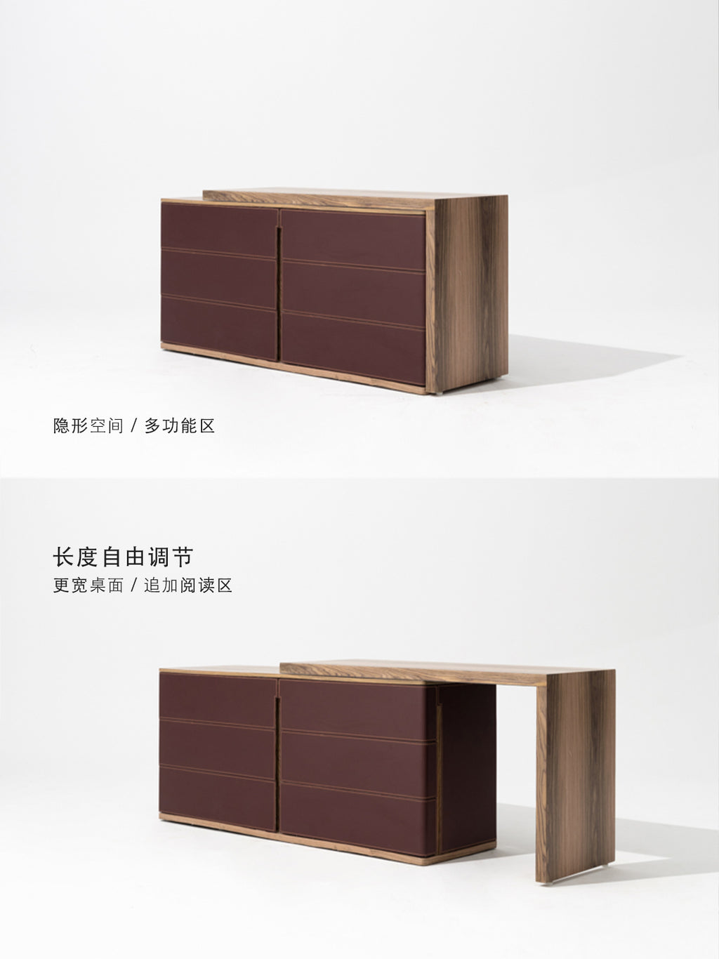 GA040 - Study Room Series "Expandable" Dining Side Cabinet Vintage Ebony Red Writing Desk Dual-use Bar Table Desk Storage Wine Cabinet