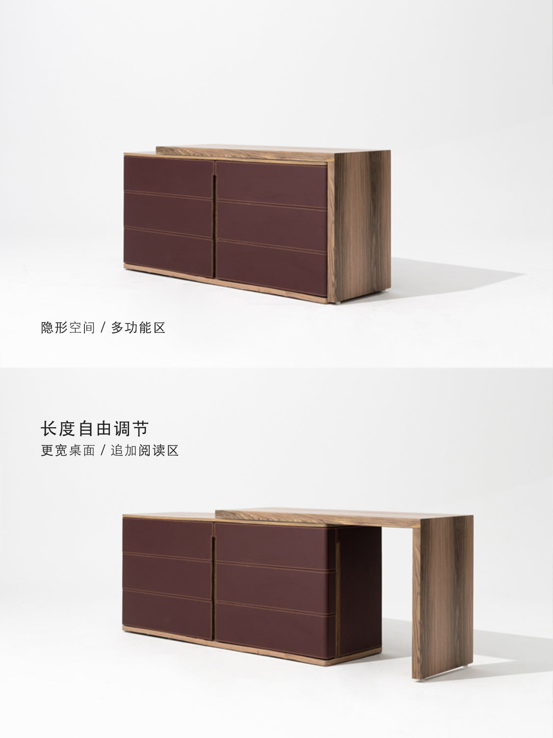 GA040 - Study Room Series "Expandable" Dining Side Cabinet Vintage Ebony Red Writing Desk Dual-use Bar Table Desk Storage Wine Cabinet