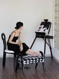 CH089 - Shoe Changing Stool - Solid Wood + Mink Series Black and White Mink Multi-functional with Footrest