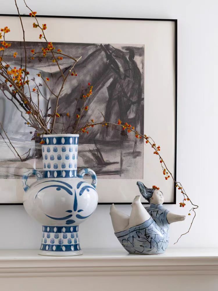 DC290 - Home Decor Ancient Greek Amphora "Double-eared Bottle" Jingdezhen Hand-painted Porcelain Vase Entrance Living Room Decoration