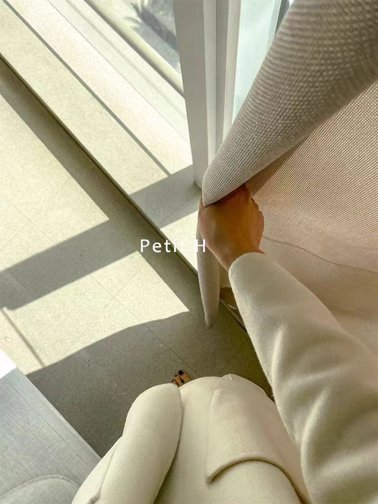 FA004 - Home Herm@s Blackout Cream Solid Linen-Like Living Room Bedroom Floor-to-Ceiling Blackout Curtains