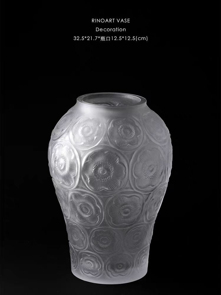 DC185 - Frosted Embossed Crystal Glass! French L@lique "Collection Silver Lotus" Vintage Vase