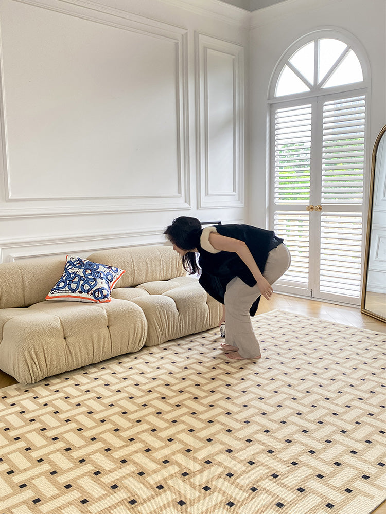 CP034 - Vintage Wool Carpet "Money Everywhere" Hermès Home French Floral Tile Living Room Sofa