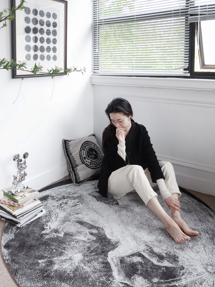 CP029 - "Star Moon White Horse" Round Blanket American Living Room Bedroom Study Home Carpet