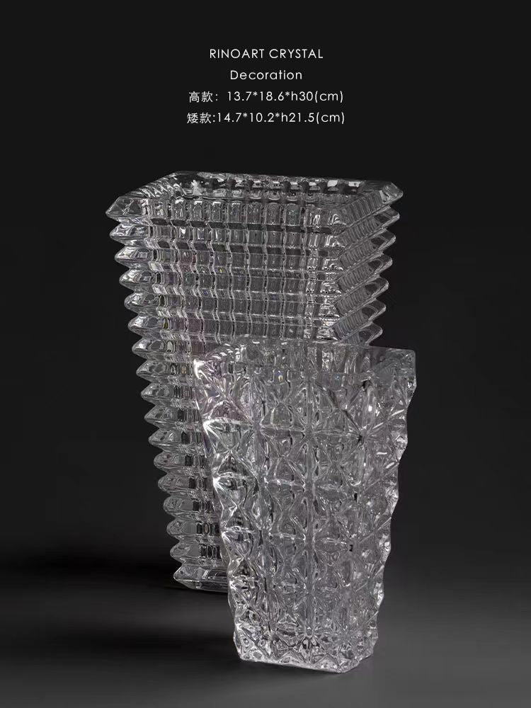 DC186 (Set) - Home Decor Pure Crystal! Baccar@t Radiant Series "Square Fortune Gathering" Hand-carved Relief Vase Entrance