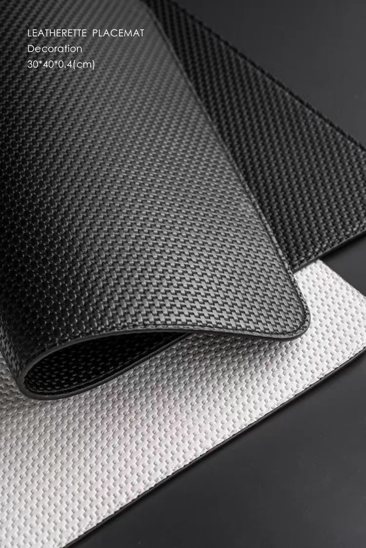 DC102 - Italian Top-layer Fine Leather Black and White Bicolor BV Braided Monochrome Dining Mat Table Mat Heat-insulated Mat Home Anti-scalding