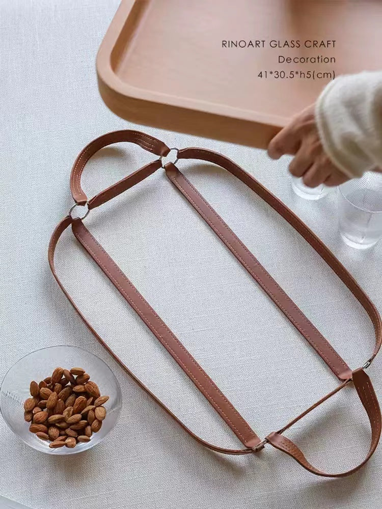 DC188 - Solid wood! HDeco series North American maple handmade "detachable" leather handle table multi-purpose tray