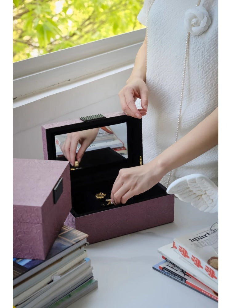 DC117 (Small) - Calfskin / Jade Carved Flower "Butterfly Orchid" Jewelry Box Baoji Purple New Chinese Dressing Mirror Storage Box