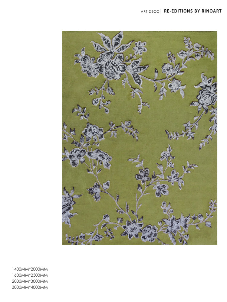 CP081 - Collection New Color! Three-Dimensional Embroidery Handmade Carpet "Prosperity" Exclusive Moss Green Living Room Sofa