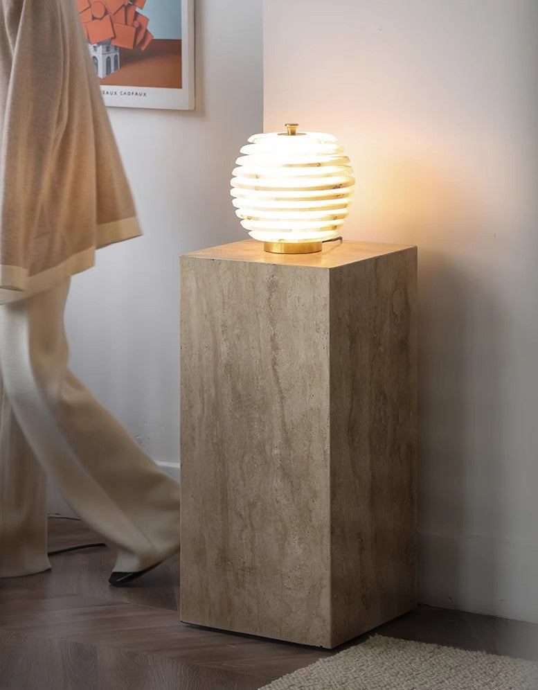 LA036 - Spanish Natural Marble "Honeycomb Mica" Luxury Stone Brass Touch Three-color Light Bedroom Table Lamp