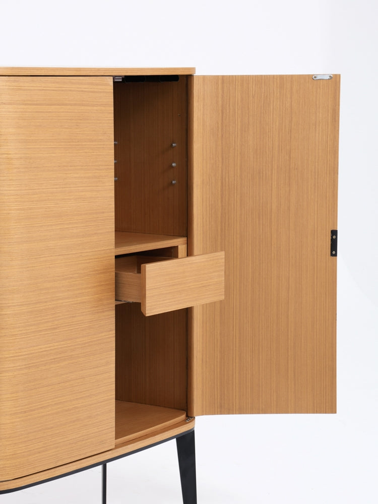GA031 - ITALY Large Capacity Dining Side Cabinet Bar Cabinet! Golden Thread Wood Grain Curved Foyer Cabinet Living Room Storage Cabinet